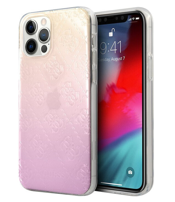 Чехол-накладка для iPhone 12 / 12 Pro (6.1) Guess 4G in 3D raised Hard PC/TPU, Gradient Pink (GUHCP12M3D4GGPG)