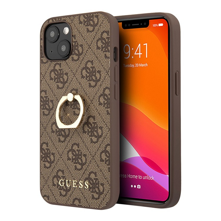 Чехол для iPhone 14 Plus Guess PU 4G + Ring Hard Brown (GUHCP14M4GMRBR)