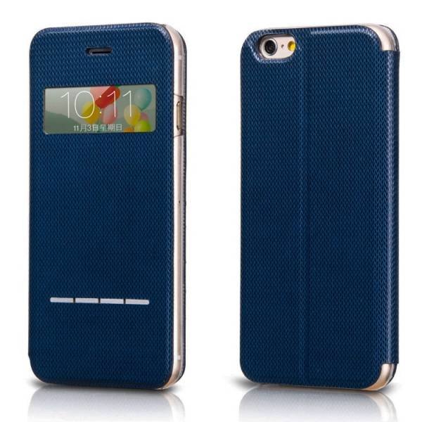 Чехол книжка для iPhone 6 Plus / 6S Plus HOCO Smart Series Slide Leather Case с окошком и smart слайдером (темно-синий)