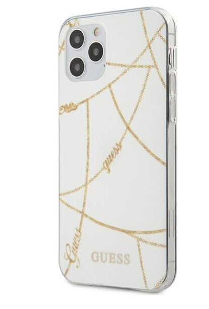 Чехол-накладка для iPhone 12 Pro Max (6.7) Guess Chain design Hard PC/TPU, White/Gold (GUHCP12LPCUCHWH)