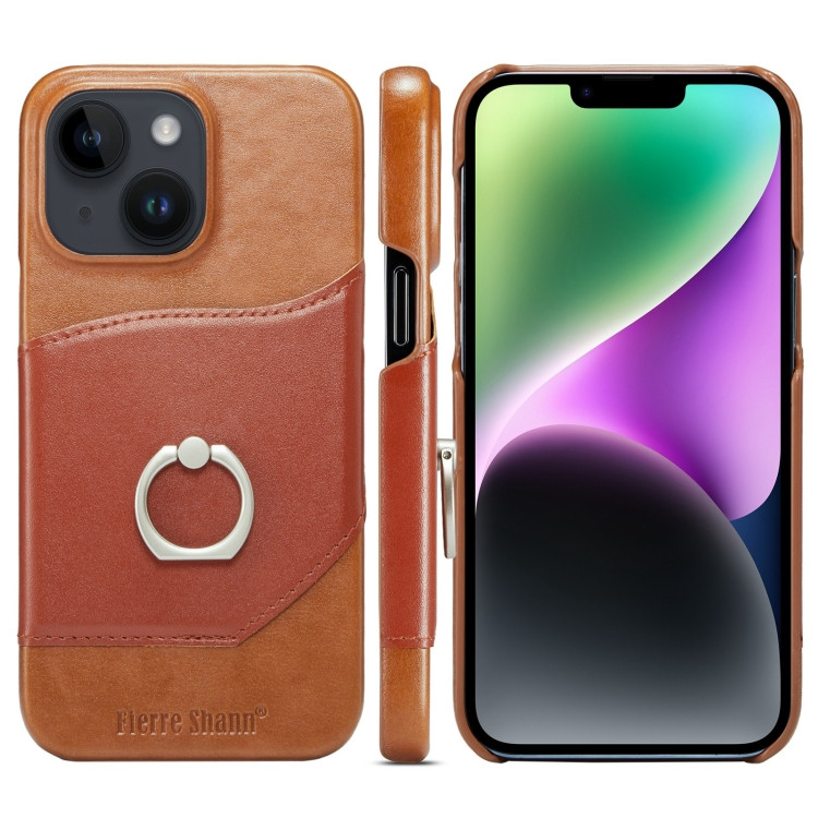 Кожаный чехол для iPhone 14 Plus Fierre Shann Oil Wax Genuine Leather с кольцом (Brown)