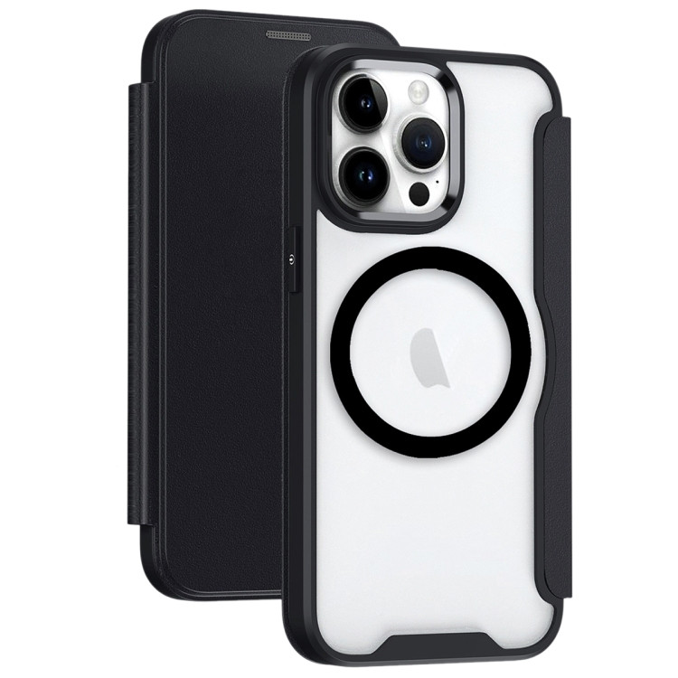 Чехол книжка для iPhone 13 Pro Max с MagSafe RFID с прозрачной панелью и разъемами под карточки (Black)