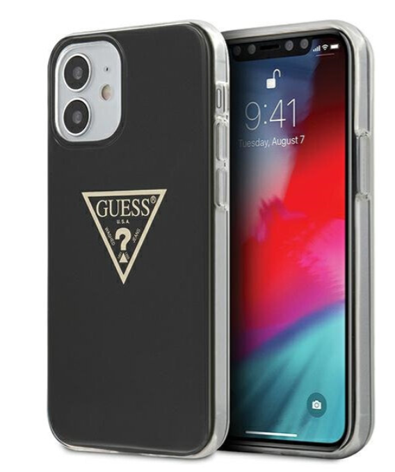 Чехол-накладка для iPhone 12 mini (5.4) Guess Metallc effect Triangle logo Hard PC/TPU, Black (GUHCP12SPCUMPTBK)