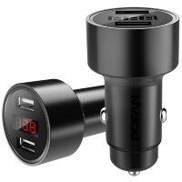 Автозарядка с 2 USB портами POFAN S05 и дисплеем 12-24V 3.1A