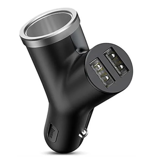 Автомобильное зарядное устройство Baseus АЗУ Y type dual USB+cigarette lighter extended, Black (CCALL-YX01)