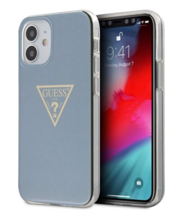 Чехол-накладка для iPhone 12 mini (5.4) Guess Metallc effect Triangle logo Hard PC/TPU, Blue (GUHCP12SPCUMPTLB)