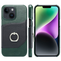 Кожаный чехол для iPhone 14 Fierre Shann Oil Wax Genuine Leather с кольцом (Black)