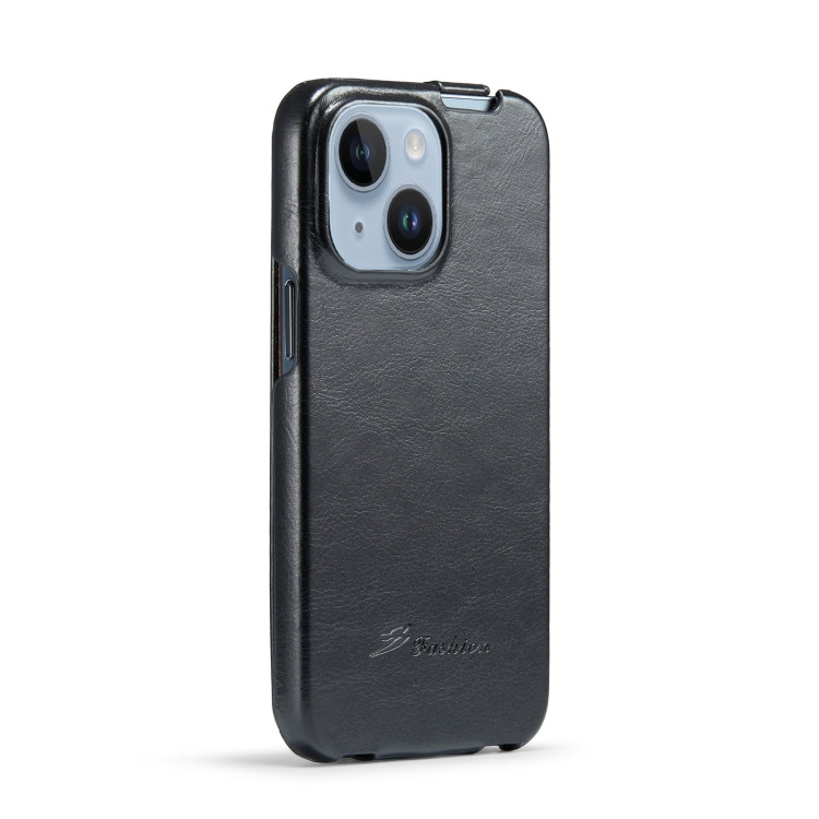 Кожаный чехол с вертикальным флипом для iPhone 15 Fierre Shann (Black)