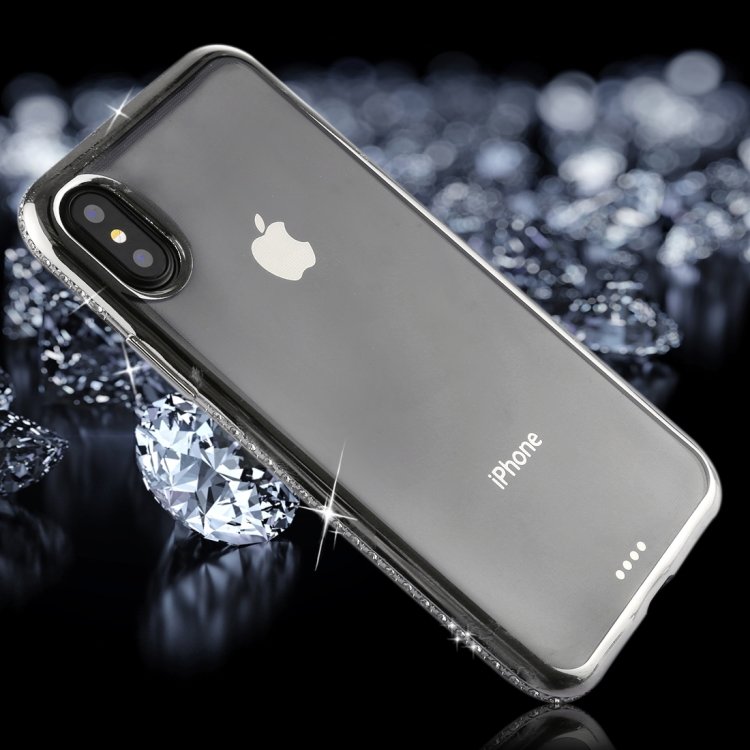 Прозрачный чехол для iPhone X / XS со стразами по периметру (Silver)