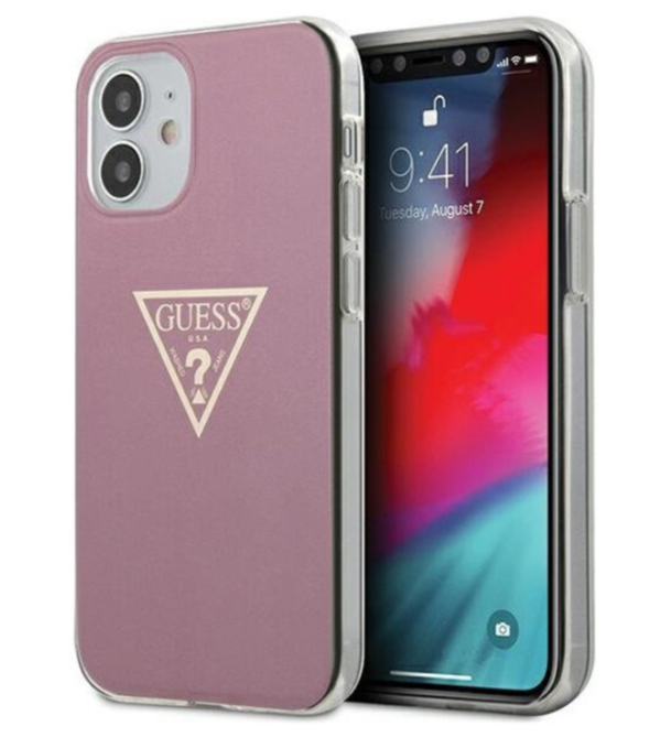 Чехол-накладка для iPhone 12 mini (5.4) Guess Metallc effect Triangle logo Hard PC/TPU, Pink (GUHCP12SPCUMPTPI)