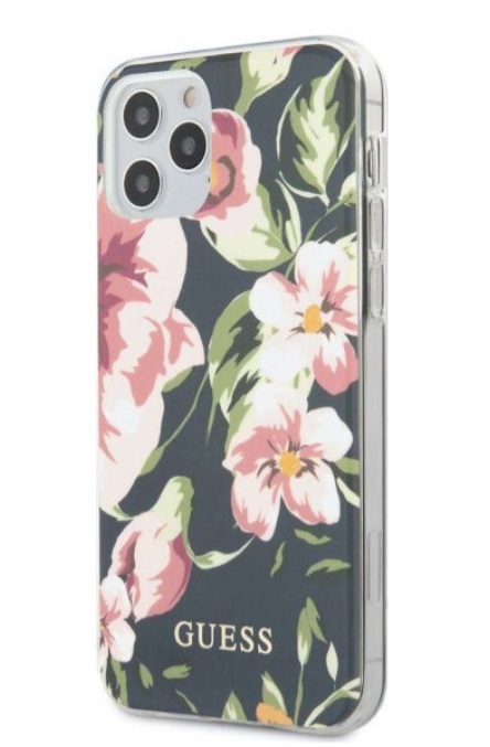 Чехол-накладка для iPhone 12 / 12 Pro (6.1) Guess Flower Hard Shiny N.1 PC/TPU, Navy (GUHCP12MIMLFL03)