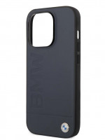 Кожаный чехол для iPhone 14 Pro Max BMW Signature Logo imprint Hard MagSafe Navy (BMHMP14XSLLNA)