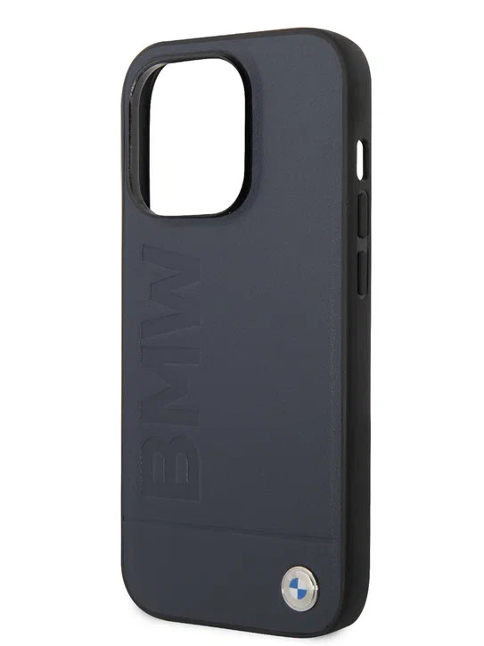Кожаный чехол для iPhone 14 Pro Max BMW Signature Logo imprint Hard MagSafe Navy (BMHMP14XSLLNA)