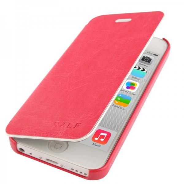 Чехол книжка SZLF Flip для iPhone 5C с флипом (розовый)