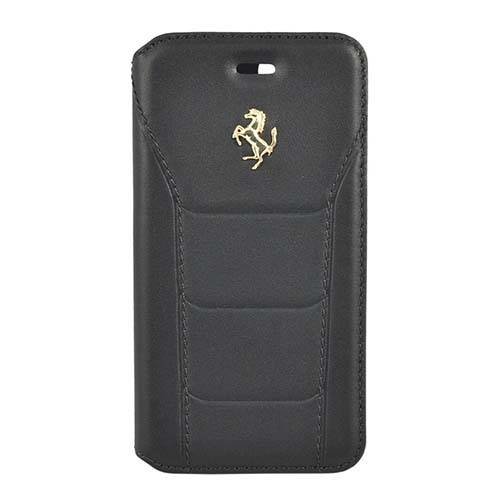 Кожаный чехол книжка Ferrari для iPhone 7 / 8 488 (Gold) Booktype Leather Black, FESEGFLBKP7BK