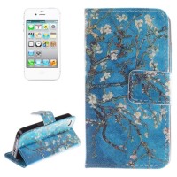 Стильный чехол книжка для iPhone 4 / 4S с разъемами для карточек "Цветущее дерево"