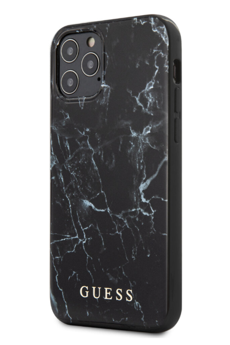Чехол-накладка для iPhone 12 / 12 Pro (6.1) Guess Marble Design Hard PC/TPU, Black (GUHCP12MPCUMABK)