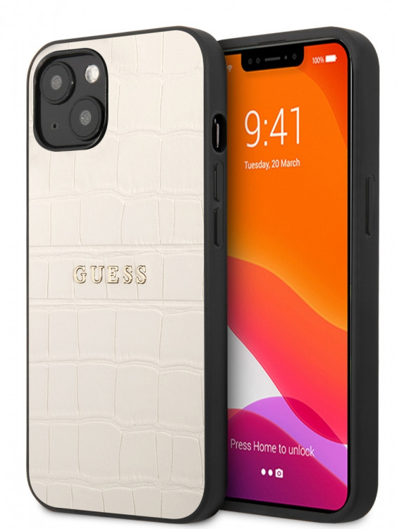 Чехол для iPhone 13 mini Guess PU Croco with metal logo Hard Beige (GUHCP13SPCRBBE)