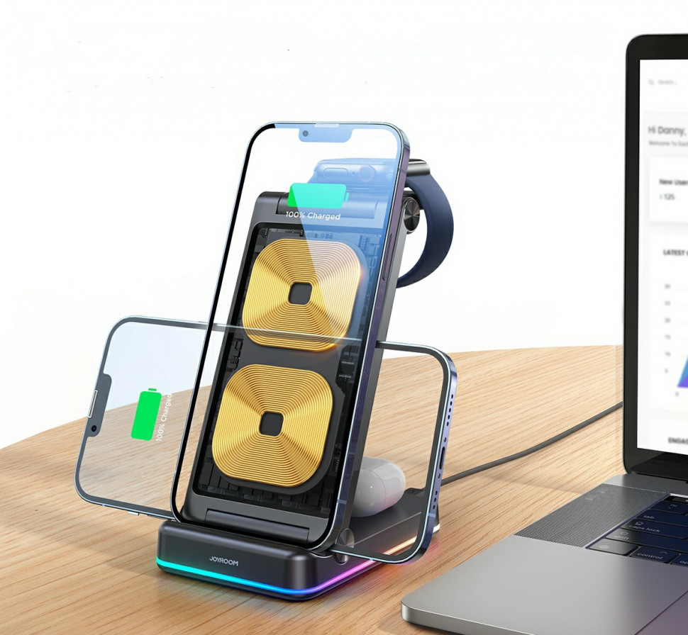 Купить беспроводную зарядку-подставку 15W 3в1 для смартфона, часов и ...