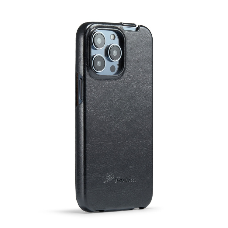 Кожаный чехол с вертикальным флипом для iPhone 15 Pro Fierre Shann (Black)