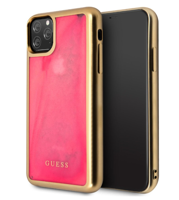 Чехол-накладка для iPhone 11 Pro Guess Liquid glitter Glow in dark sand hard, Gold/Pink (GUHCN58GLTRPI)