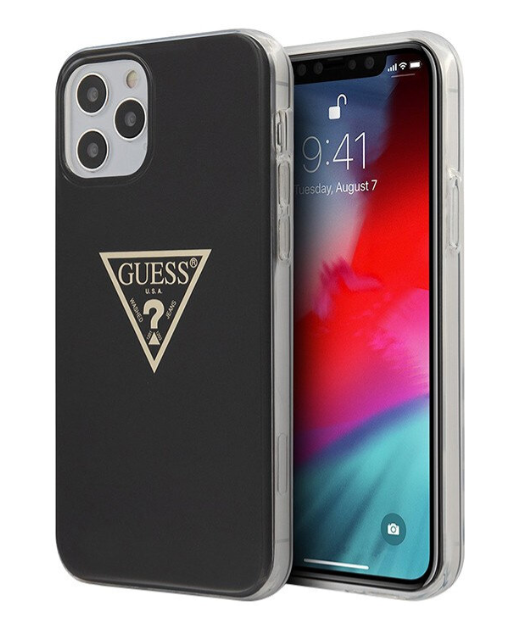 Чехол-накладка для iPhone 12 Pro Max (6.7) Guess Metallc effect Triangle logo Hard PC/TPU, Black (GUHCP12LPCUMPTBK)