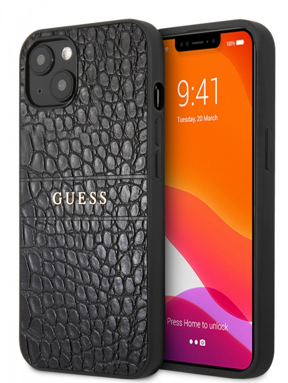 Чехол для iPhone 13 mini Guess PU Croco with metal logo Hard Black (GUHCP13SPCRBBK)