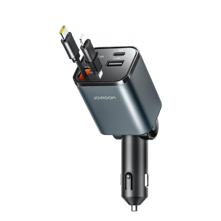 Автомобильное зарядное устройство 4 в 1 JOYROOM CCL05 с выдвижными кабелями Type-C и Lightning (8 pin)