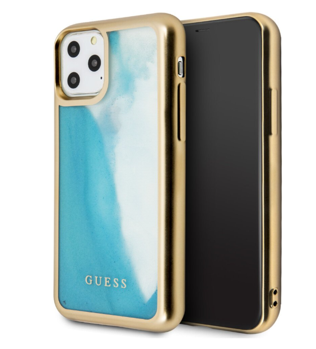 Чехол-накладка для iPhone 11 Pro Guess Liquid glitter Glow in dark sand hard, Gold/Blue (GUHCN58GLTRBL)