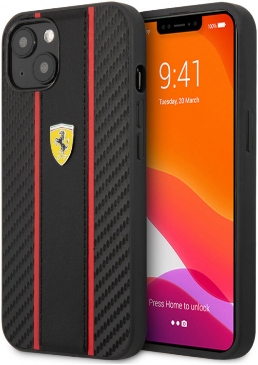 Чехол Ferrari для iPhone 13 mini PU Carbon/Smooth with metal logo Hard Black (FESNMHCP13SBK)