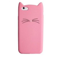 3D чехол с ушками для iPhone 7 / 8 / SE 2020 котенок с усами (Pink)