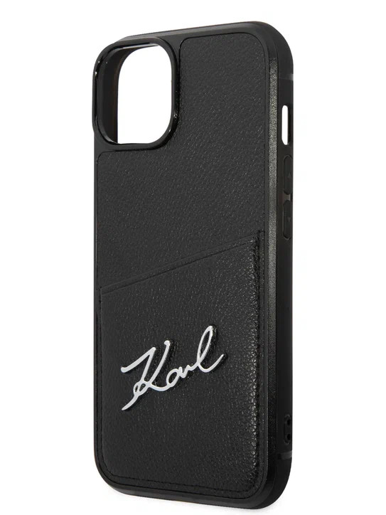 Чехол для iPhone 14 Plus Lagerfeld PU Signature logo c кардслотом Hard Black (KLHCP14MCSSK)