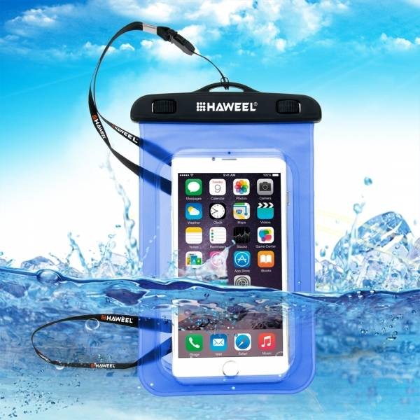 Универсальный водозащитный чехол HAWEEL для смартфонов до 5,5" с держателем на руку (голубой)