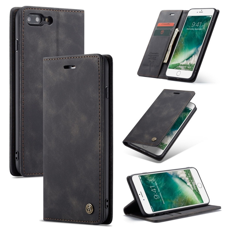 Кожаный чехол книжка для iPhone 8 Plus / 7 Plus CaseMe Business Style с подставкой и кармашком для карт (Black)
