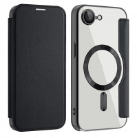 Чехол книжка для iPhone 16e MagSafe RFID с прозрачной панелью и разъемами под карточки (Black)