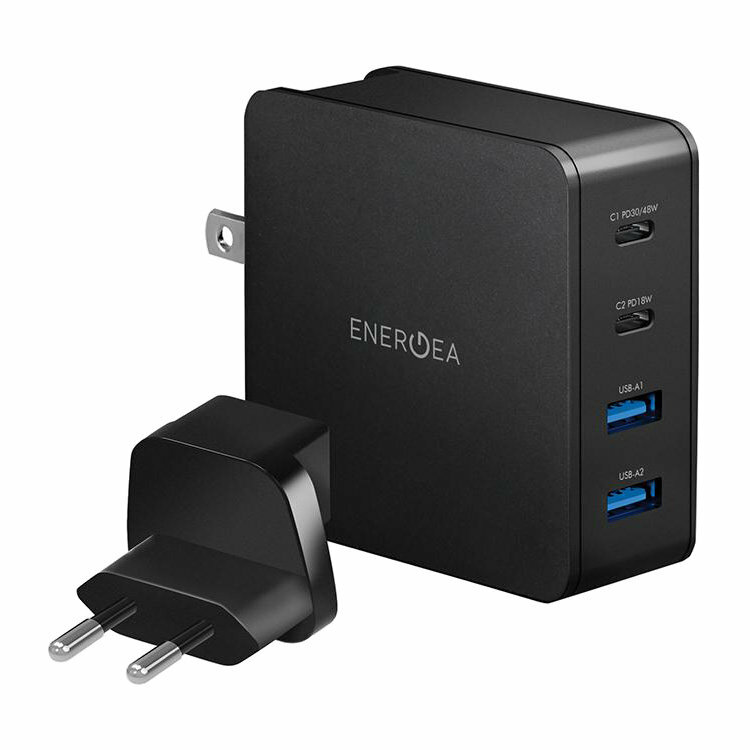 Сетевое зарядное устройство EnergEA Travelite PD66 2 USB-C PD, 2 USB QC 3.0, total 66W Black (CHR-TL-PD66EU)