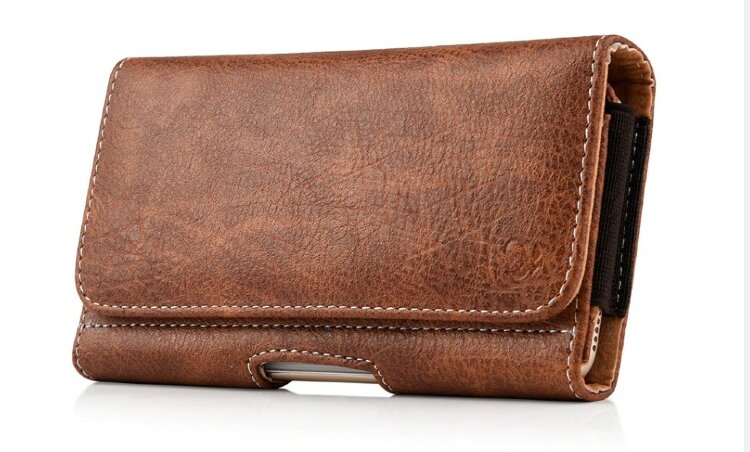 Кожаный чехол кобура на пояс для смартфонов до 5,5" с разъемом для карточек (Brown)