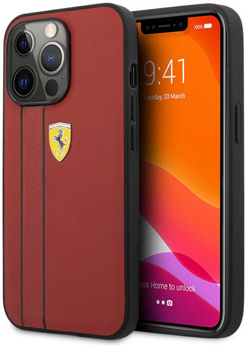 Кожаный чехол Ferrari для iPhone 13 Pro Genuine leather Debossed with metal logo Hard Red (FEHCP13LRDIR)