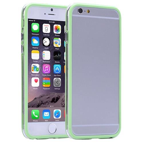 Гелевый чехол бампер для iPhone 6 Plus с пластиковой прозрачной вставкой и кнопками (зеленый)