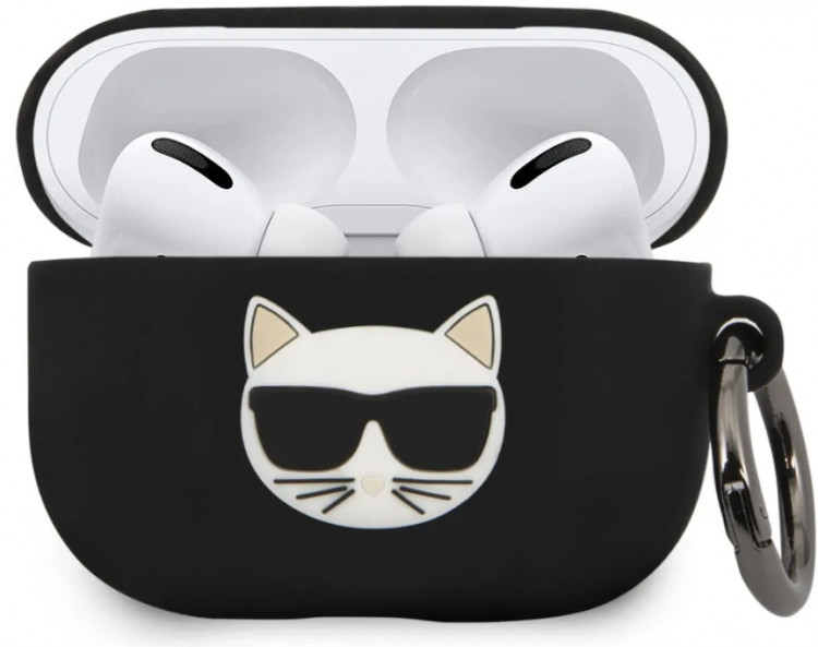 Силиконовый чехол Karl Lagerfeld Choupette Silicone Case с кольцом для Airpods Pro, Black (KLACAPSILCHBK)