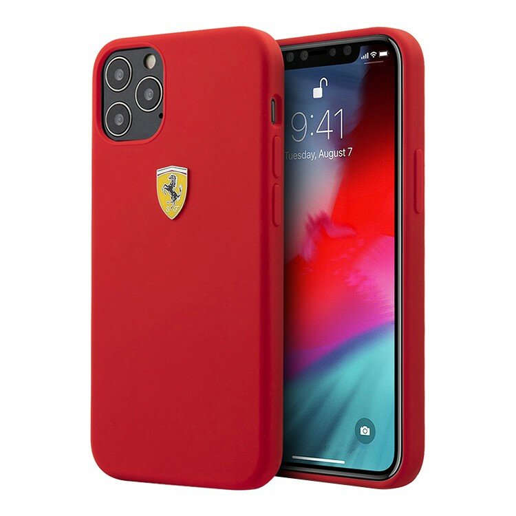 Чехол-накладка Ferrari для iPhone 12/12 Pro (6.1) On-Track Liquid Silicone With Metal Logo Hard Red (FESSIHCP12MRE)