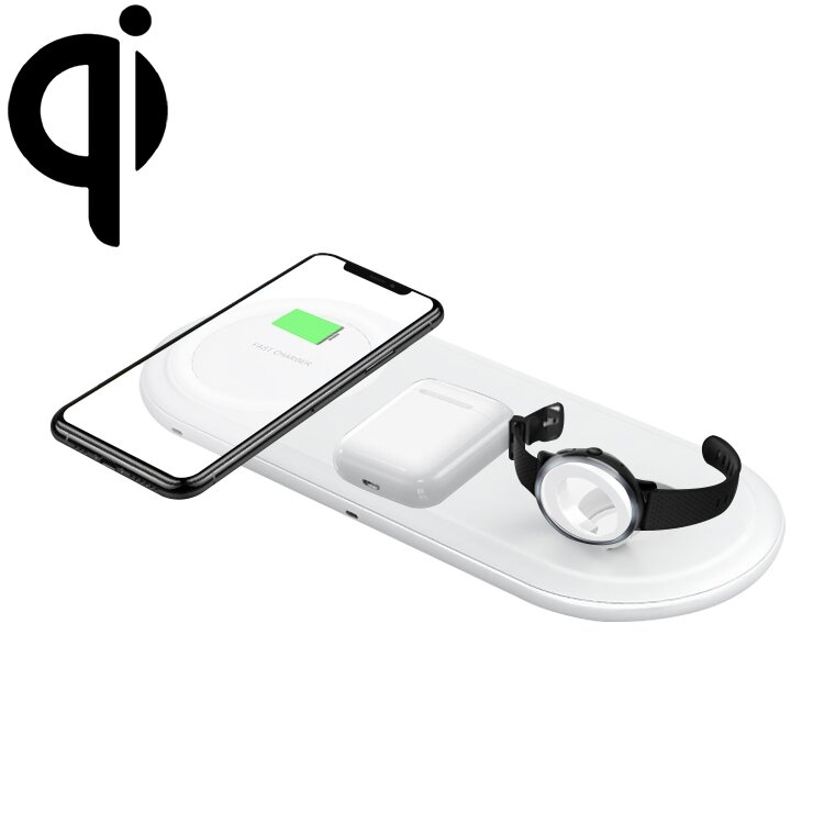 Беспроводное зарядное устройство OJD-56 3 in 1 10W Quick Charger для зарядки смартфонов, часов и наушников (White)