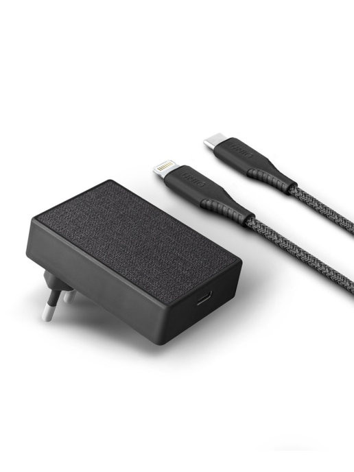 СЗУ Uniq Votre Slim Kit USB-C PD 18W + кабель USB-C-Lightning MFI Black (VOTRESLBUN(EU)-BLK)