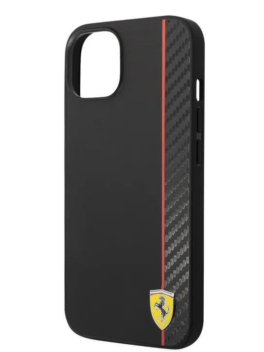 Чехол для iPhone 14 Ferrari PU Smooth/Carbon Vertical with metal logo Hard Black (FEHCP14SAXBK)