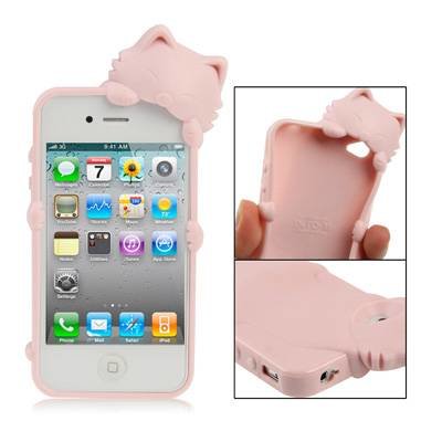 Силиконовый чехол KiKi для iPhone 4/4S с обнимающимся котенком (розовый)