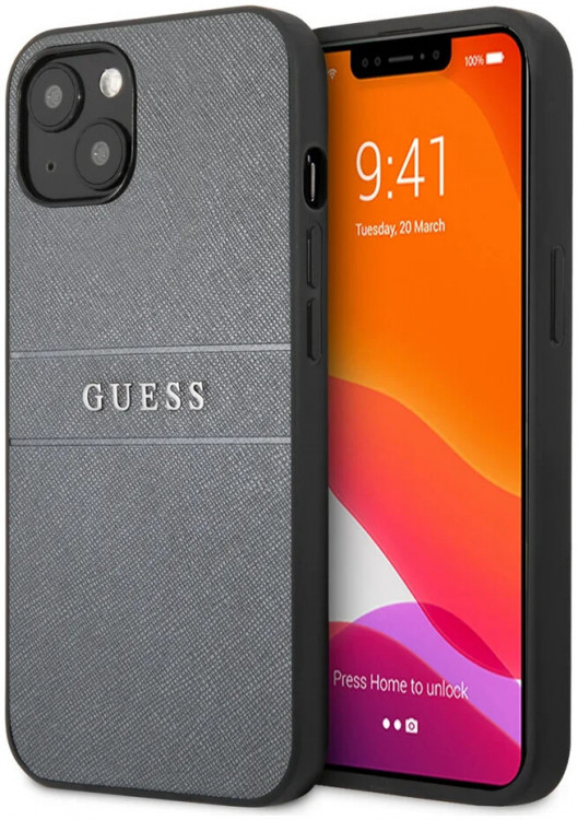 Чехол для iPhone 13 mini Guess PU Saffiano with metal logo Hard Grey (GUHCP13SPSASBGR)