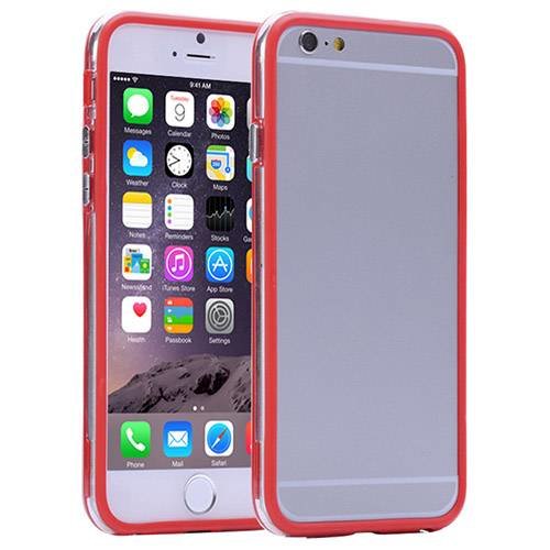 Гелевый чехол бампер для iPhone 6 Plus с пластиковой прозрачной вставкой и кнопками (красный)
