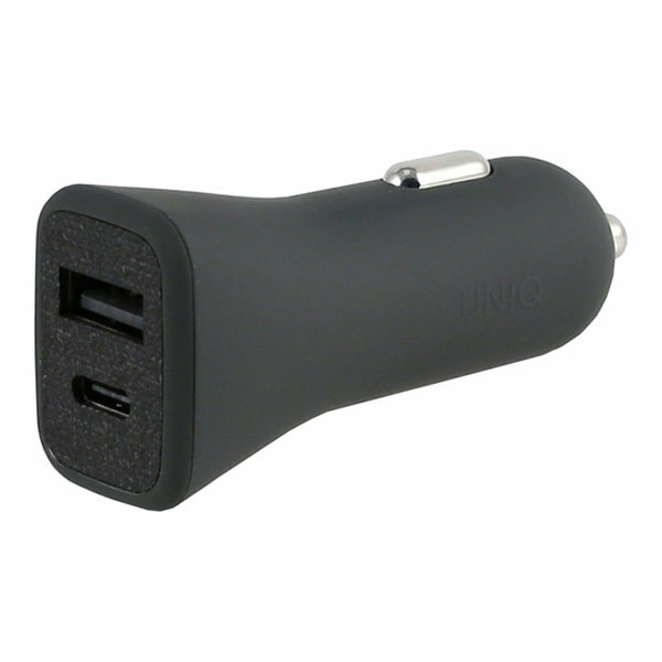 Автомобильное зарядное устройство Uniq Votra Duo P30 USB-C PD 18W, USB-A, кабель USB-C-Lightning MFI Black (VOTRABUN-BLACK)