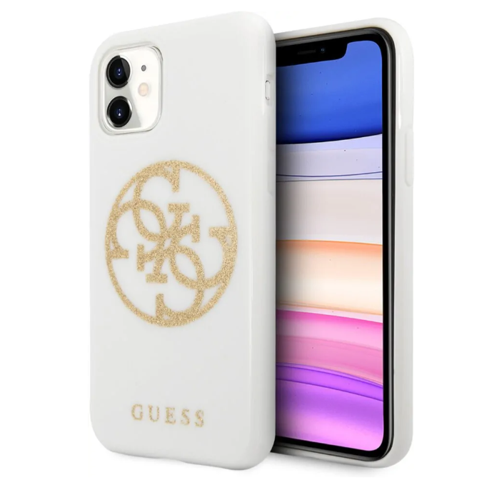 Чехол-накладка для iPhone 11 Guess 4G Circle Logo Hard TPU, White/Gold (GUHCN61TPUWHGLG)