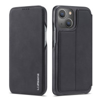 Кожаный чехол-книжка для iPhone 13 LC.IMEEKE с подставкой и отделениями под карточки (Black)